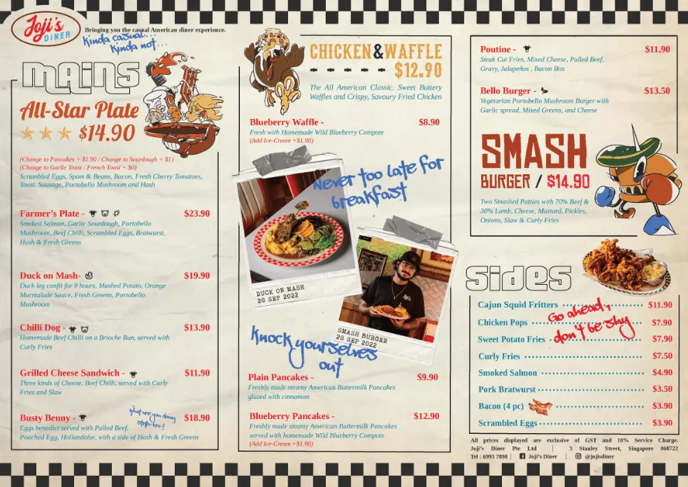 Joji's Diner Main Menu with Price 2024