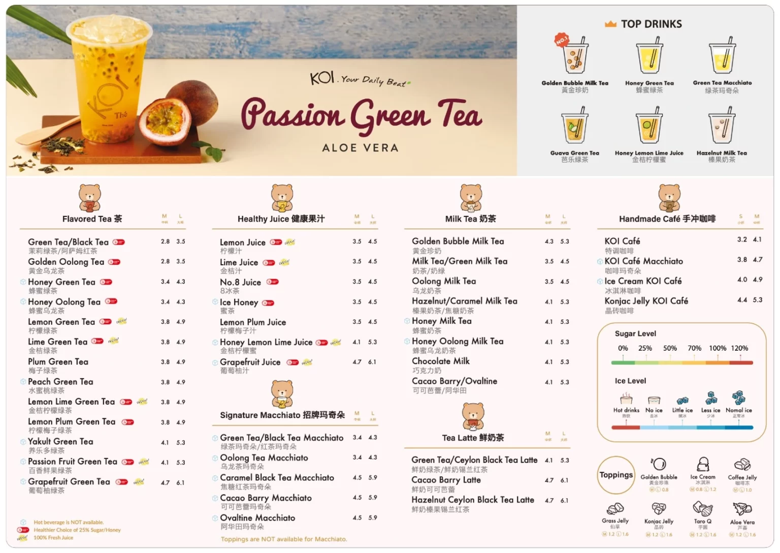 KOI FLAVORED TEA MENU WITH PRICE 2024