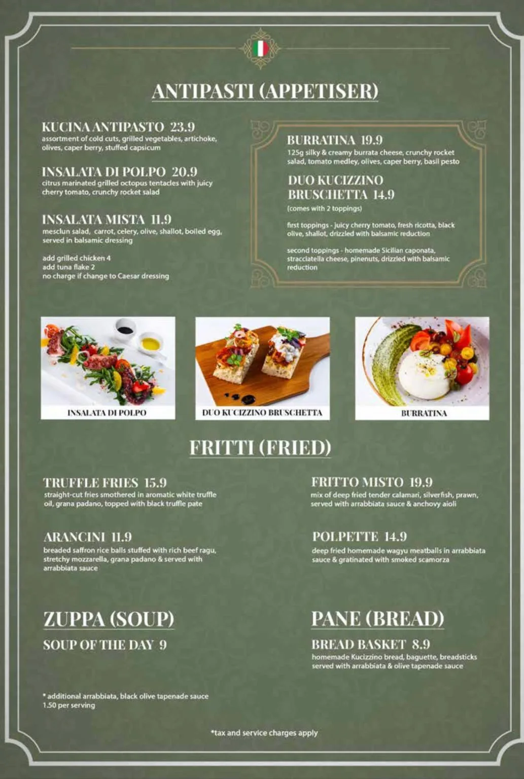 KUCINA ITALIAN ANTIPASTI MENU WITH PRICES 2024