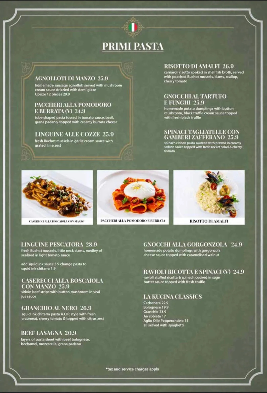 KUCINA ITALIAN PRIMI PASTA MENU WITH PRICES 2024