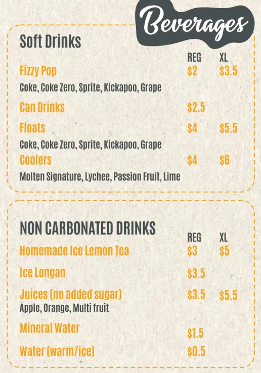 MOLTEN DINERS SINGAPORE COLD BEVERAGES MENU 2024