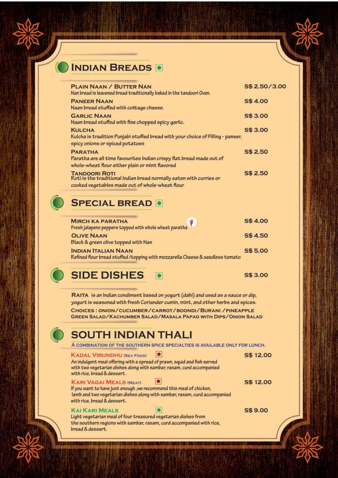 Nandhana’s Restaurant Breads And Thali Menu 2024