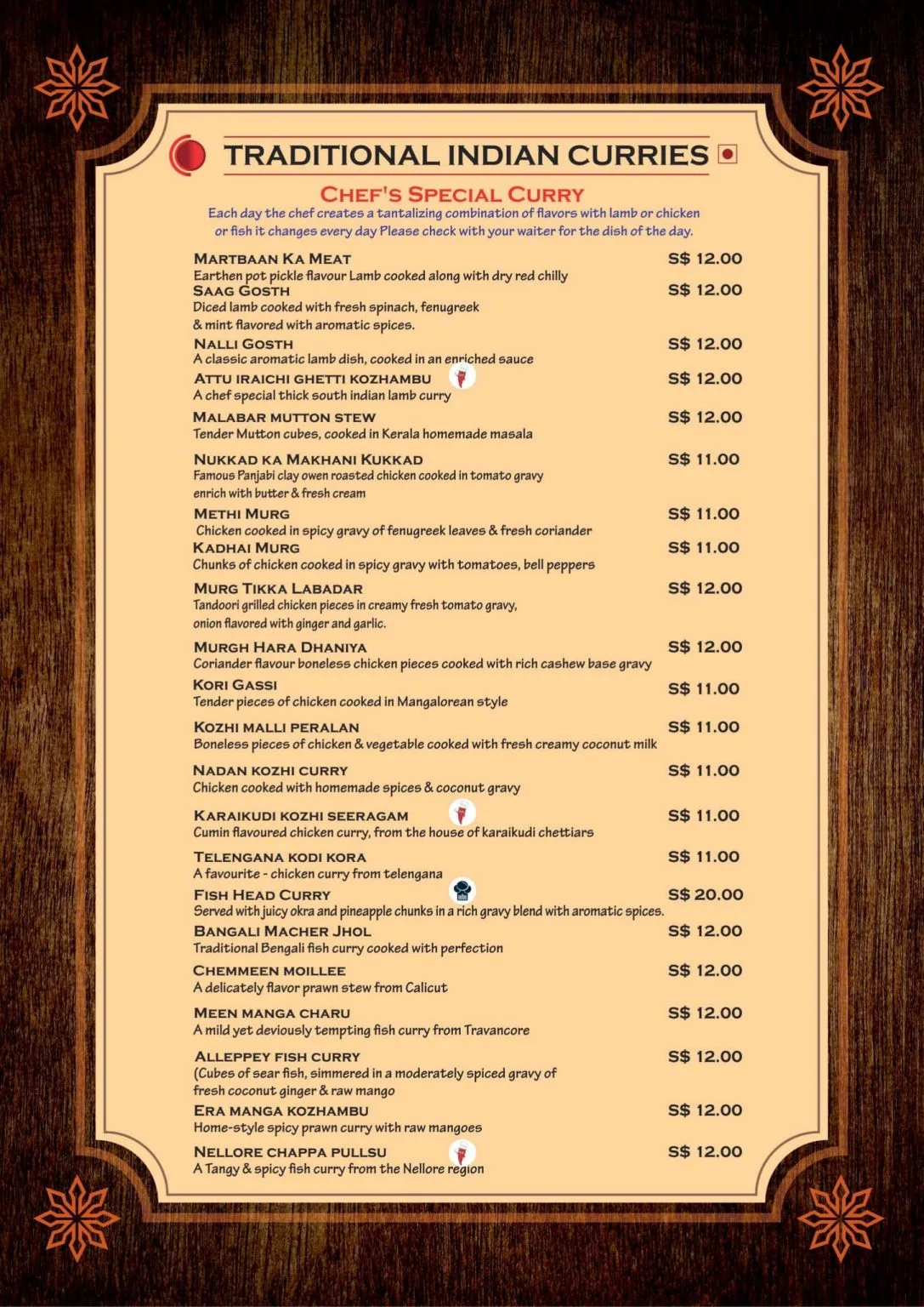 Nandhana’s Restaurant Traditional Indian Curry Menu 2024