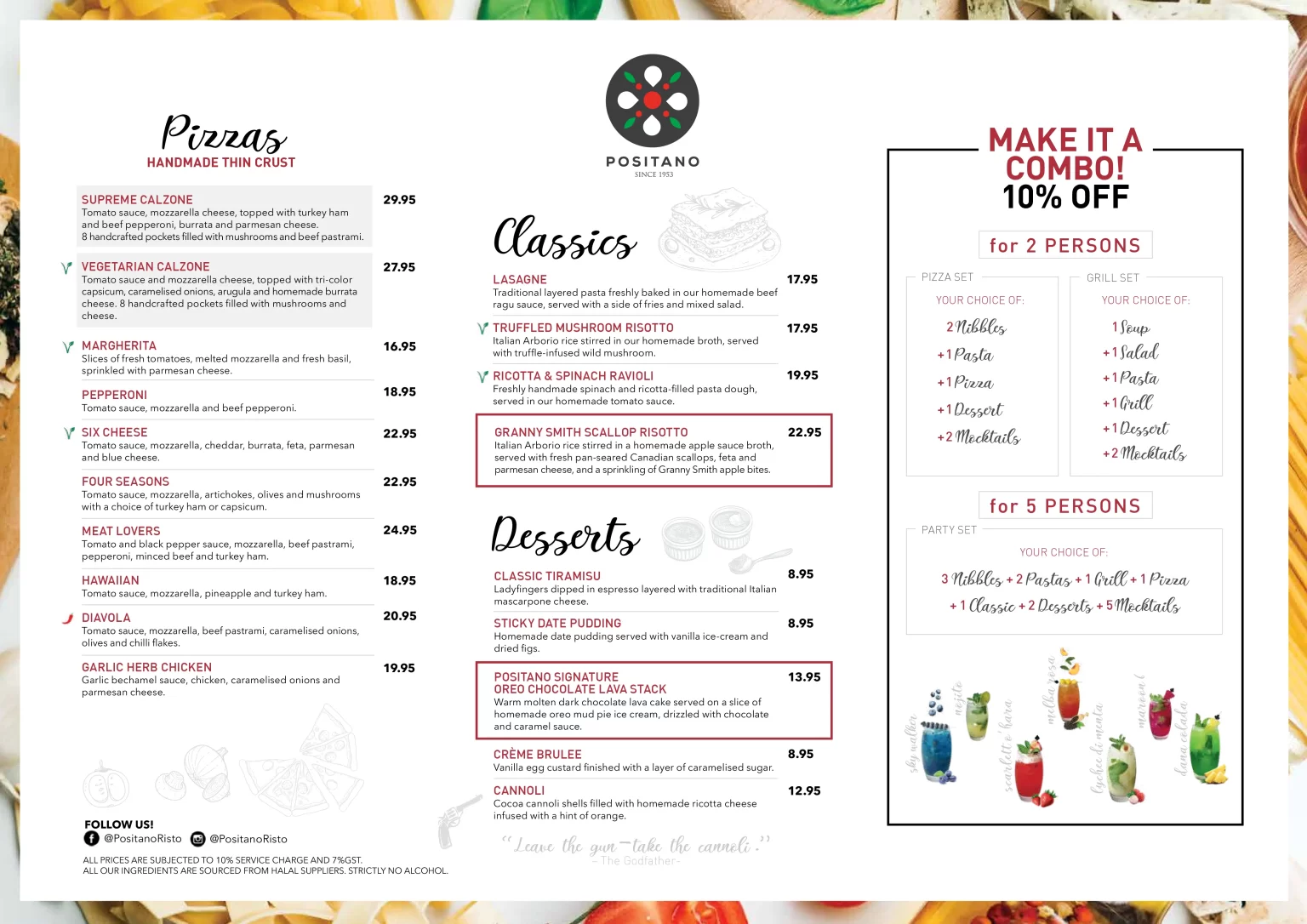 POSITANO RISTO PASTA MENU PRICES 2024