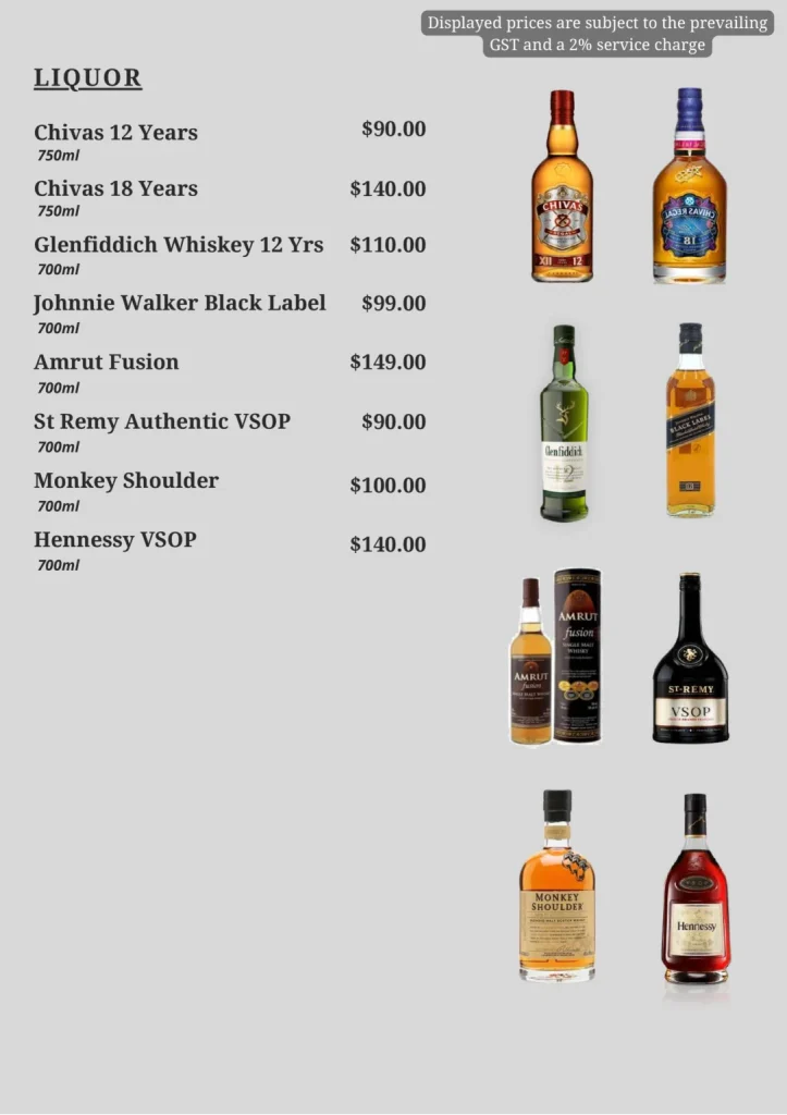 Phoenix Indian Restaurant Liquor Menu 2024