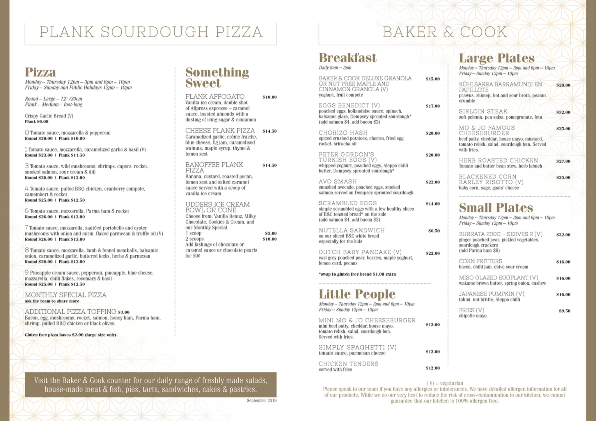 Plank Sourdough Pizza Menu 2024