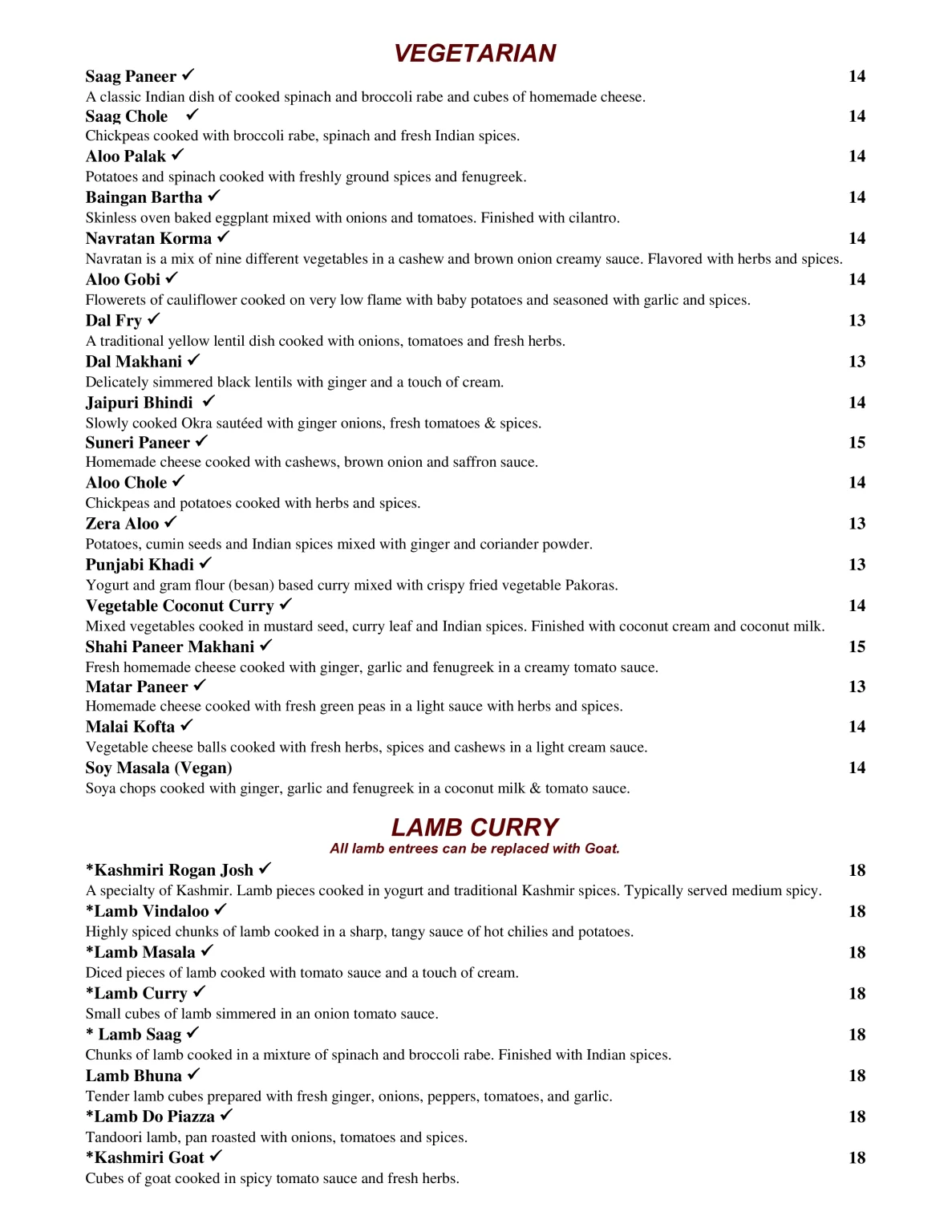 Soul Of India Vegetarian And Lamb Curry Menu 2024