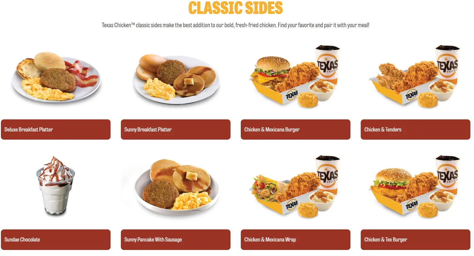 TEXAS CHICKEN BREAKFAST SIDES MENU PRICES 2024