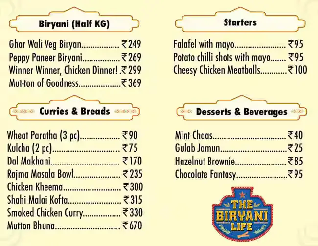 The Biryani Life Singapore Classic Biryani Menu Prices 2024