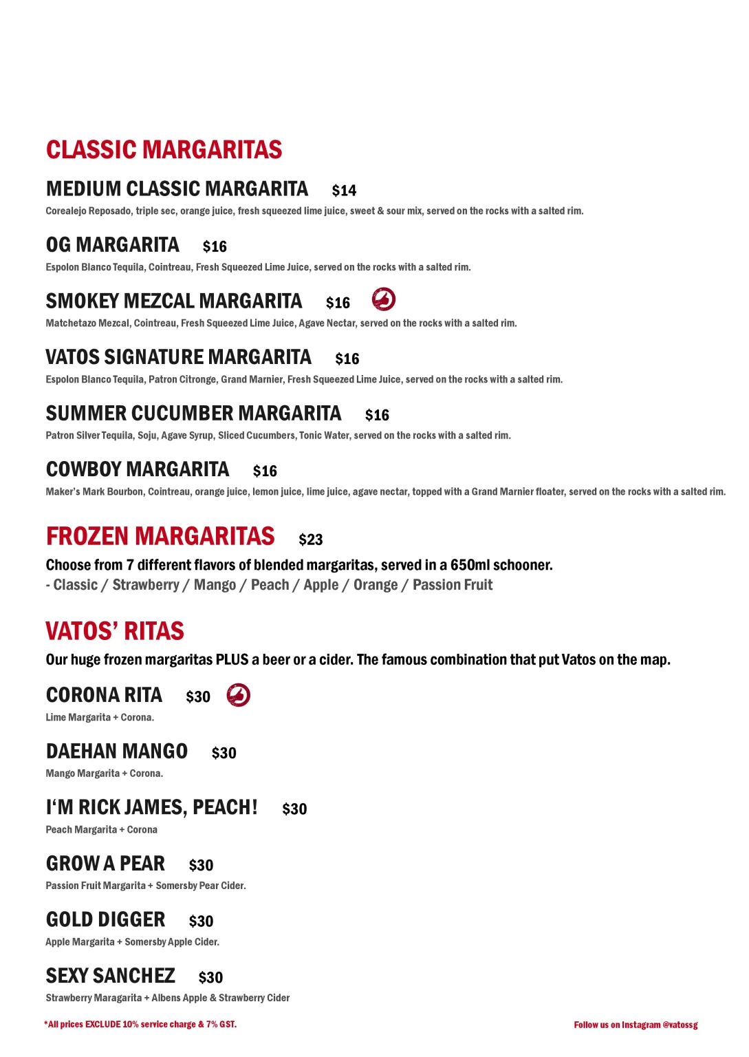 Vatos Urban Tacos Drinks Menu 2024