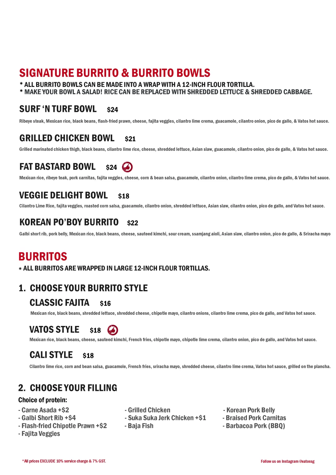 Vatos Urban Tacos Signature Burrito Menu 2024