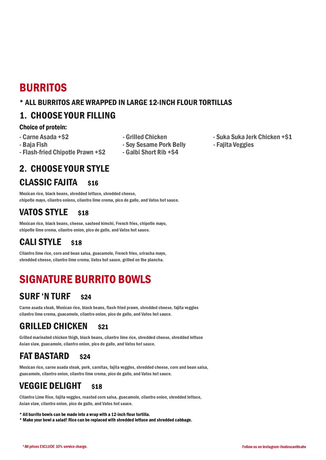 Vatos Urban Tacos Signature Burritos Menu 2024