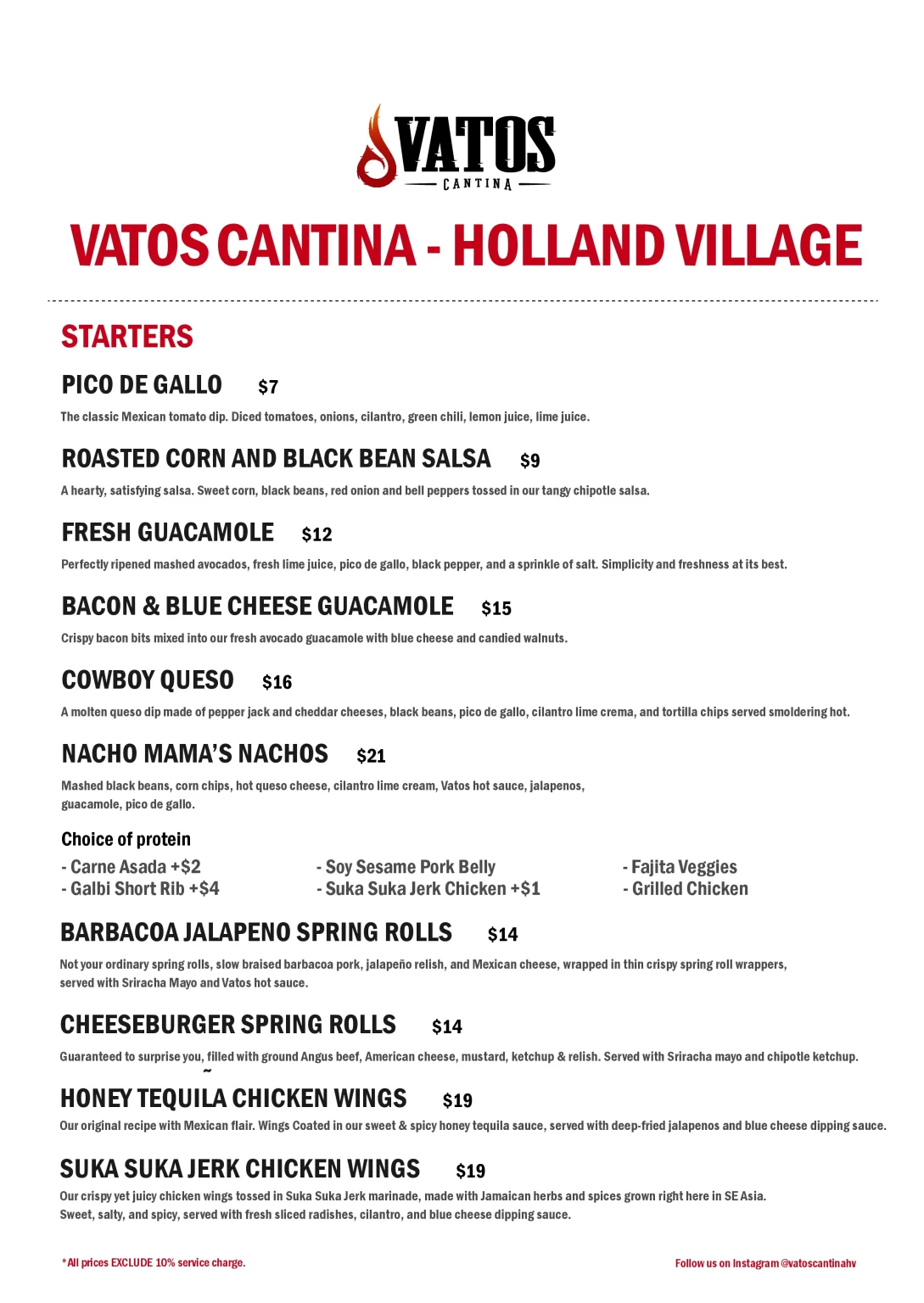 Vatos Urban Tacos Starter Menu 2024