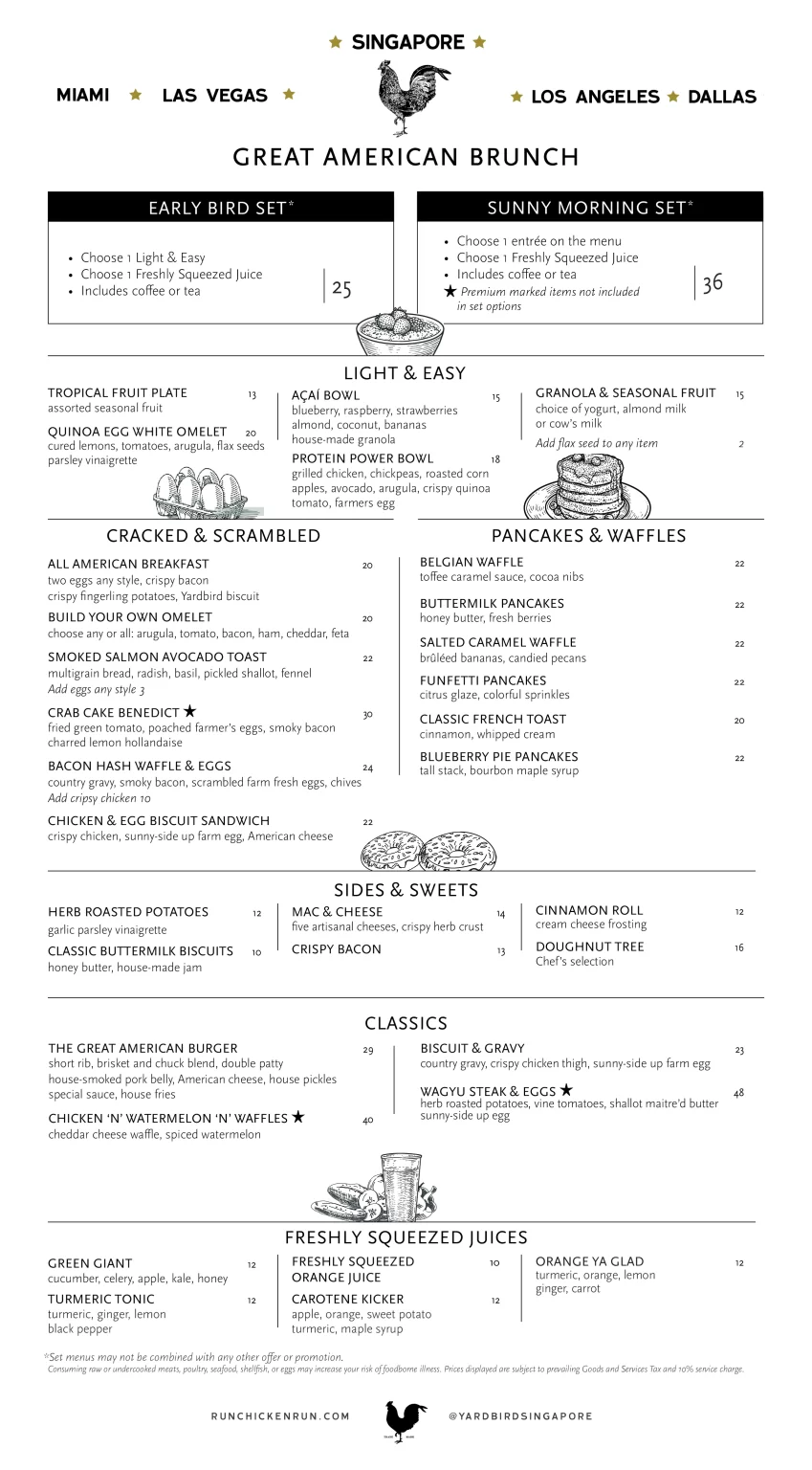 YARDBIRD MAINS MENU WITH PRICES 2024